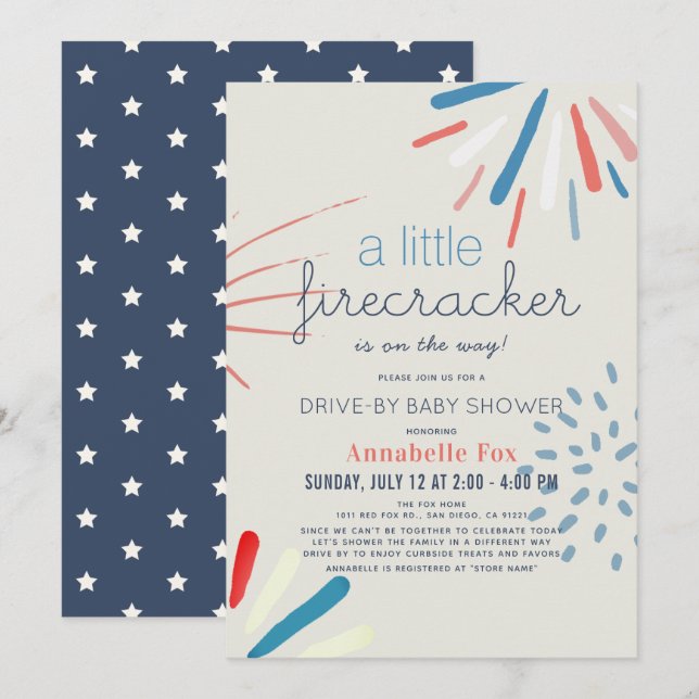 Firecracker 4th of July Drive-by Baby Shower Invitation (Front/Back)