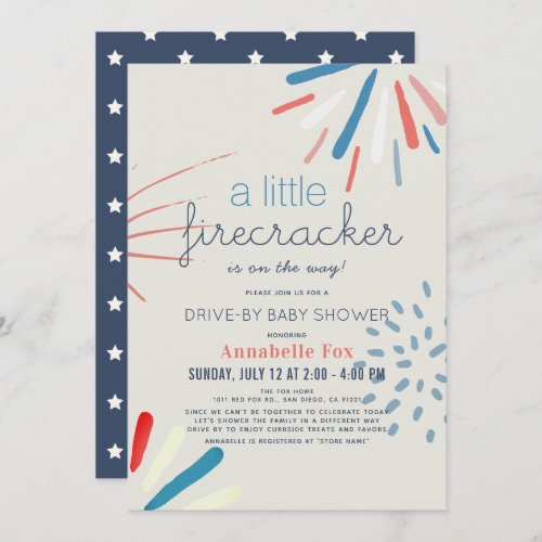 Firecracker 4th of July Drive_by Baby Shower Invitation