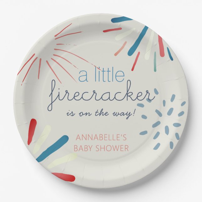 Firecracker 4th of July Fireworks Baby Shower Paper Plates (Front)
