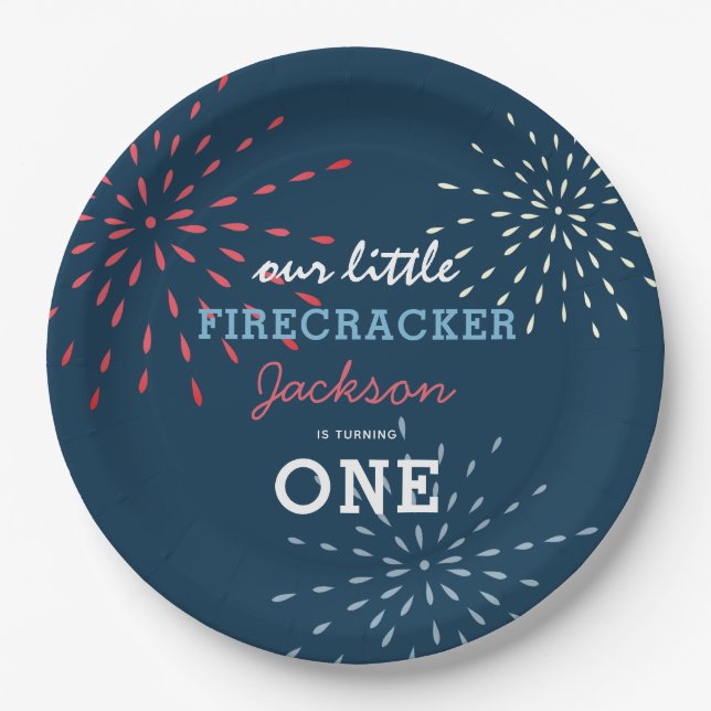 Firecracker 4th of July Fireworks Birthday Paper Plates (Front)