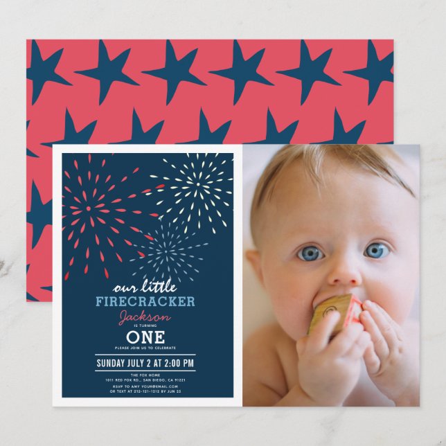Firecracker 4th of July Fireworks Photo Birthday Invitation (Front/Back)