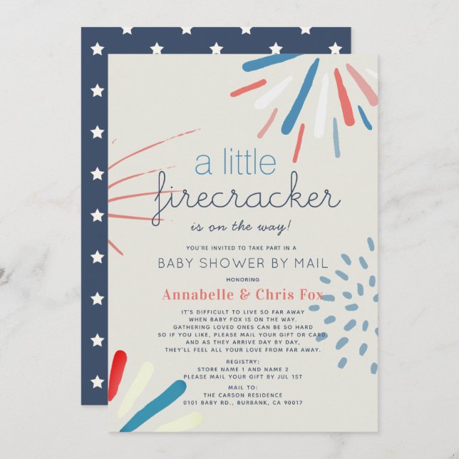 Firecracker 4th of July Fireworks Shower by Mail Invitation (Front/Back)