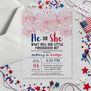 Firecracker 4th Of July Gender Reveal Party Acrylic Invitations