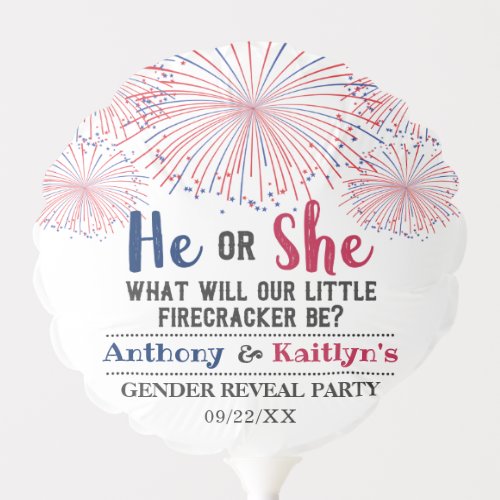 Firecracker 4th Of July Gender Reveal Party Balloon