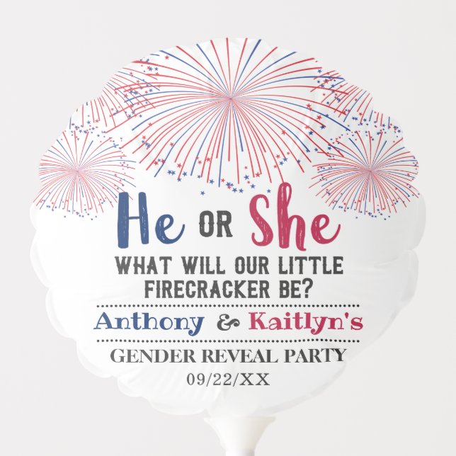 Firecracker 4th Of July Gender Reveal Party Balloon (Front)