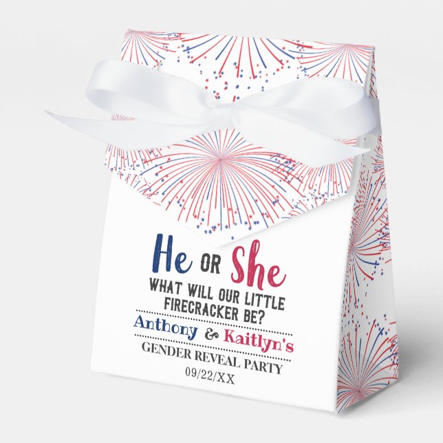 Firecracker 4th Of July Gender Reveal Party Favor Boxes (Front Side)
