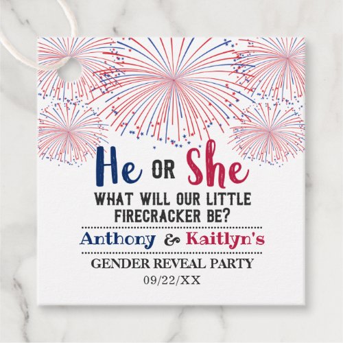 Firecracker 4th Of July Gender Reveal Party Favor Tags
