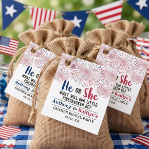 Firecracker 4th Of July Gender Reveal Party Favor Tags
