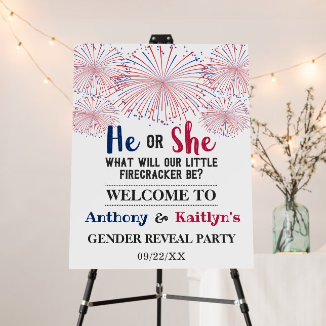 Firecracker 4th Of July Gender Reveal Party Foam Board (In Situ (Stand))
