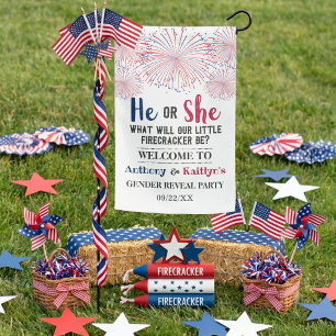 Firecracker 4th Of July Gender Reveal Party Garden Flag