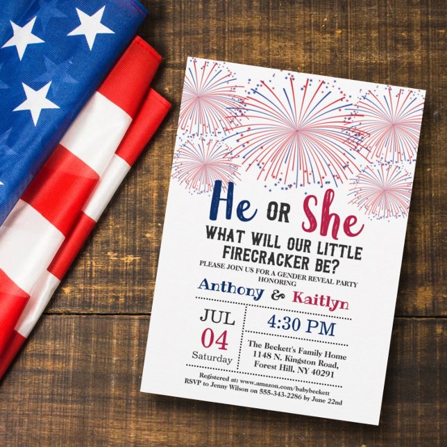Firecracker 4th Of July Gender Reveal Party Invitation