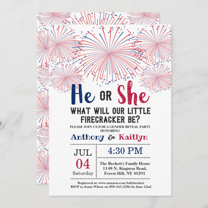 Firecracker 4th Of July Gender Reveal Party Invitation Zazzle Com