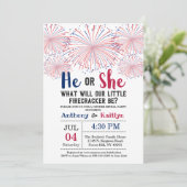 Firecracker 4th Of July Gender Reveal Party Invitation (Standing Front)