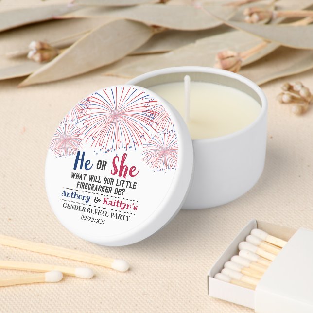 Firecracker 4th Of July Gender Reveal Party Mini Candle Favors (Insitu)