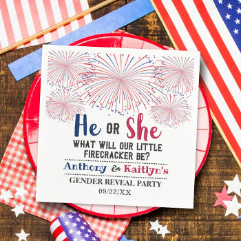 Firecracker 4th Of July Gender Reveal Party Napkins by Invitation_Republic at Zazzle