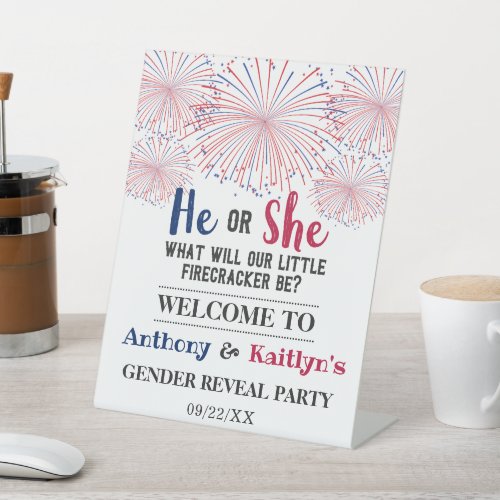 Firecracker 4th Of July Gender Reveal Party Pedestal Sign