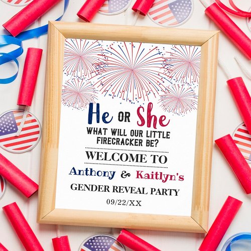 Firecracker 4th Of July Gender Reveal Party Poster