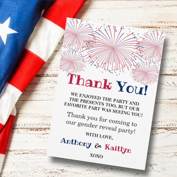 Firecracker 4th Of July Gender Reveal Party Thank You Card | Zazzle