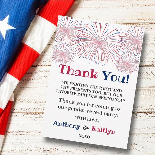 Firecracker 4th Of July Gender Reveal Party Thank You Card
