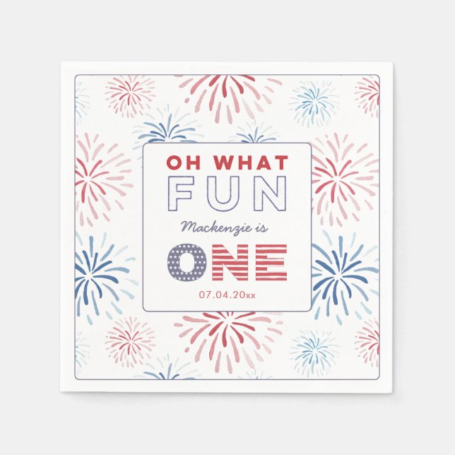 Firecracker Fun To Be One 1st Birthday Party Napkins (Front)