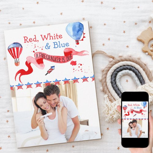 Firecracker is Due Red White Blue Photo Pregnancy Announcement