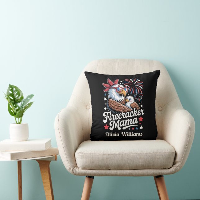 Firecracker Mama 4th of July Matching Family Throw Pillow (Chair)