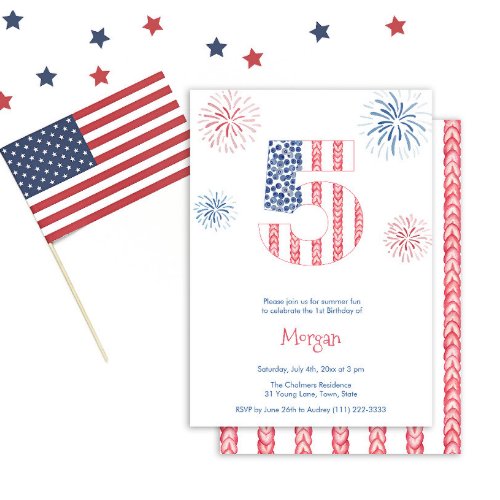 Firecracker Memorial Day 5th Birthday Party Invitation