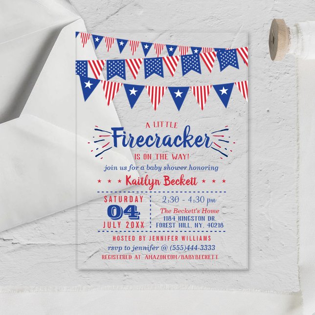 Firecracker On The Way! 4th Of July Baby Shower Acrylic Invitations (Creator Uploaded)