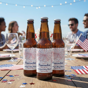 Firecracker On The Way! 4th Of July Baby Shower Beer Bottle Label