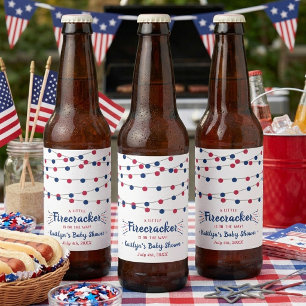 Firecracker On The Way! 4th Of July Baby Shower Beer Bottle Label