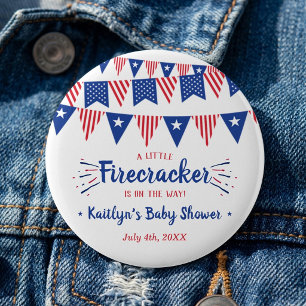 Firecracker On The Way! 4th Of July Baby Shower Button