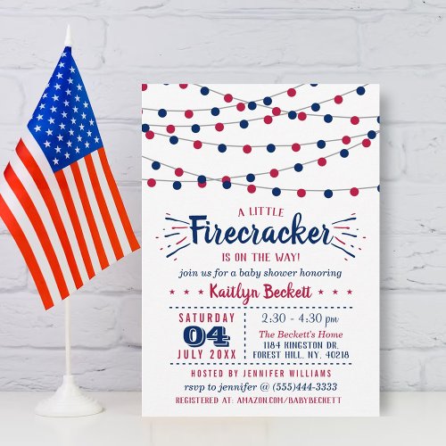 Firecracker On The Way 4th Of July Baby Shower Invitation