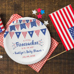 Firecracker On The Way! 4th Of July Baby Shower Paper Plates<br><div class="desc">Celebrate in style with these trendy baby shower paper plates. The design is easy to personalize with your own wording and your family and friends will be thrilled when they see these fabulous party plates. Matching items can be found in the collection.</div>