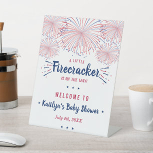 Firecracker On The Way! 4th Of July Baby Shower Pedestal Sign