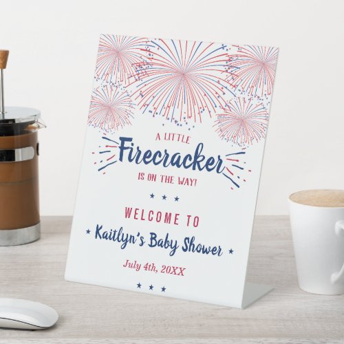 Firecracker On The Way 4th Of July Baby Shower Pedestal Sign