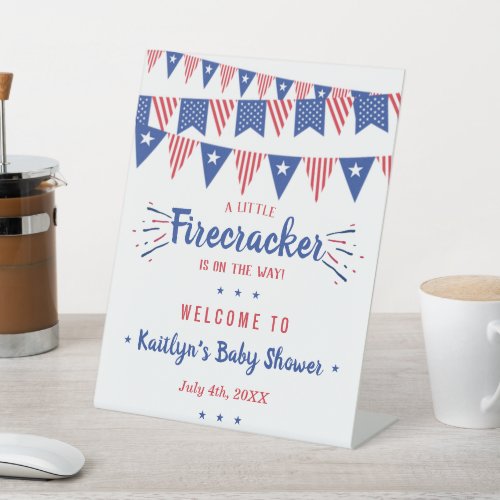 Firecracker On The Way 4th Of July Baby Shower Pedestal Sign
