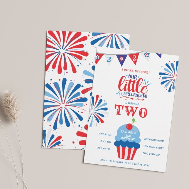 Firecracker Patriotic 4th of July 2nd Birthday Invitation (Creator Uploaded)