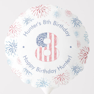 Firecracker Red White Blue 8th Birthday Party Balloon