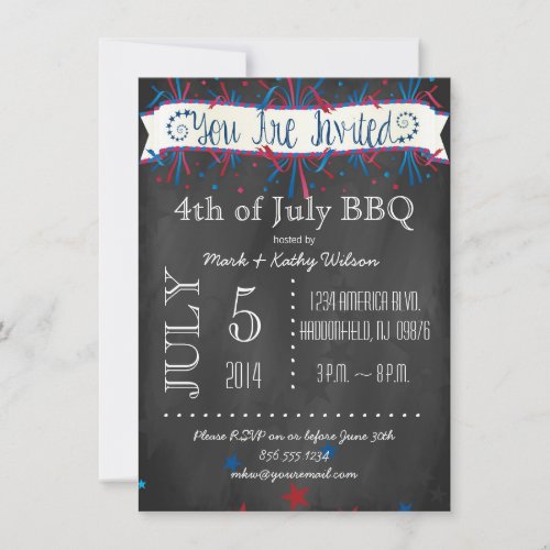 Firecrackers  Stars 4th of July Party Invitation