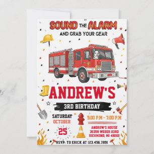 FireFigher truck Birthday with Custom image Invitation