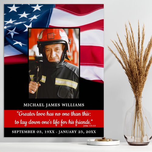 Firefight Memorial Red Line American Flag Funeral Poster