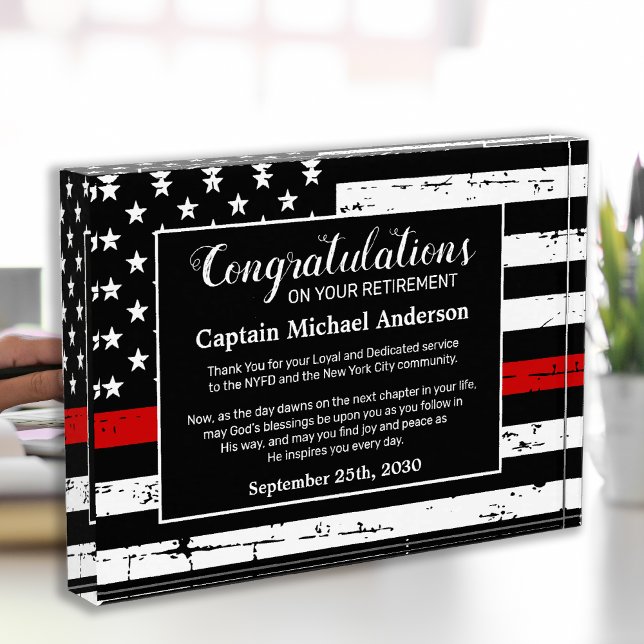 Firefight Retirement Congratulations Thin Red Line Acrylic Award (Creator Uploaded)