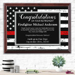 Firefight Retirement Custom Fire Thin Red Line Award Plaque<br><div class="desc">Celebrate and show your appreciation to an outstanding Firefighter with this Thin Red Line Award - American flag design in Firefighter Flag colors , distressed design. Personalize this firefighter retirement award with firefighter name, text with fire department name and community, and date of retirement. Perfect of firemen retirement awards, firefighter...</div>