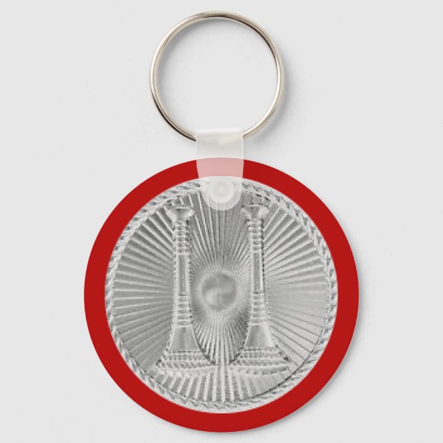 Firefighter 2 Bugle Silver Captain Medallion Keychain (Front)