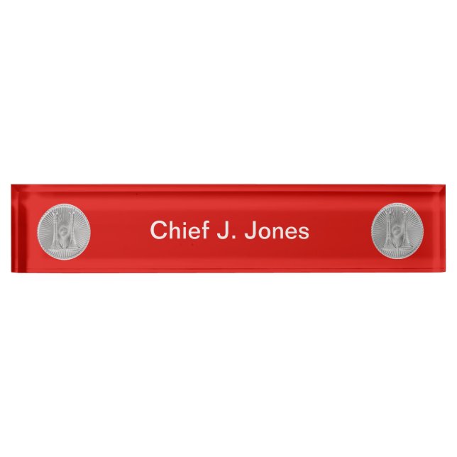 Firefighter 2 Bugle Silver Captain Medallion Name Plate (Front)