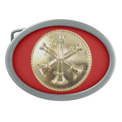 Firefighter 3 Bugle Gold Medallion Oval Belt Buckle