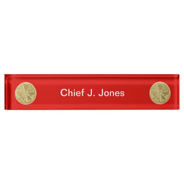 Firefighter 4 Bugle Gold Medallion Name Plate (Front)