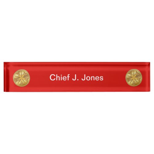 Firefighter 5 Bugle Gold Medallion Desk Name Plate