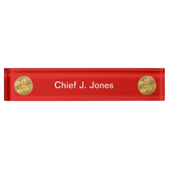 Firefighter 5 Bugle Gold Medallion Desk Name Plate (Front)