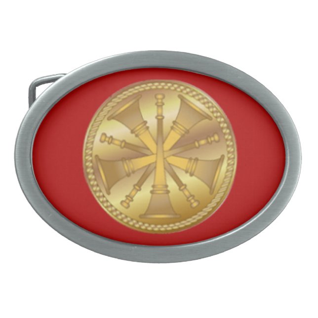 Firefighter 5 Bugle Gold Medallion Oval Belt Buckle (Front)